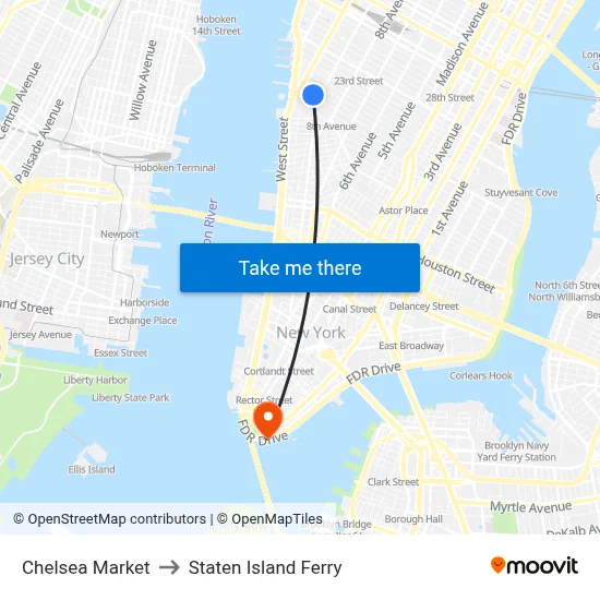 Chelsea Market to Staten Island Ferry map