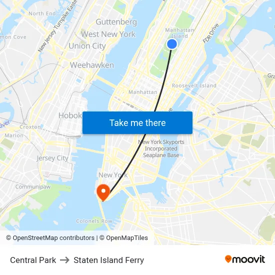 Central Park to Staten Island Ferry map