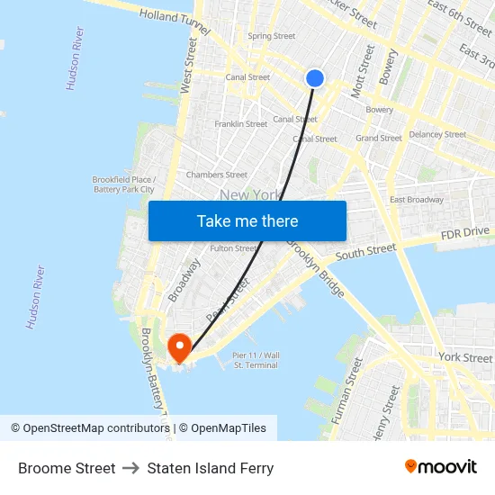 Broome Street to Staten Island Ferry map
