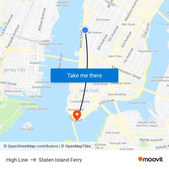 High Line to Staten Island Ferry map
