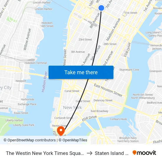 The Westin New York Times Square Hotel to Staten Island Ferry map