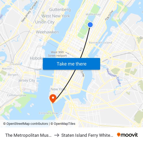 The Metropolitan Museum Of Art to Staten Island Ferry Whitehall Terminal map