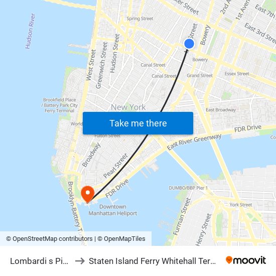 Lombardi s Pizza to Staten Island Ferry Whitehall Terminal map