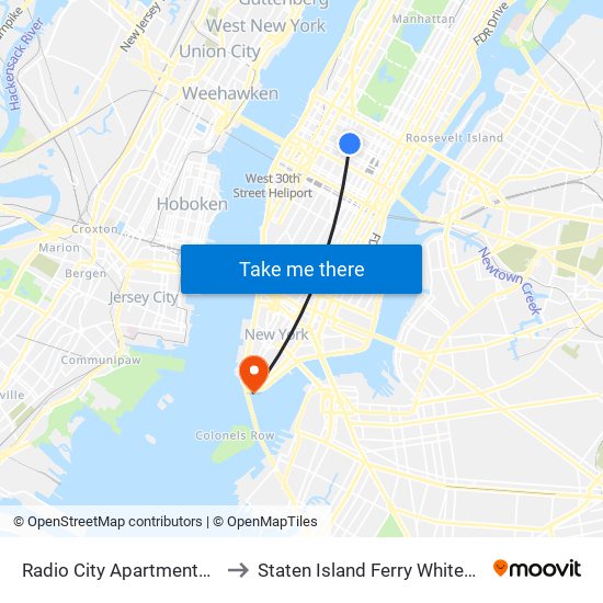 Radio City Apartments New York to Staten Island Ferry Whitehall Terminal map