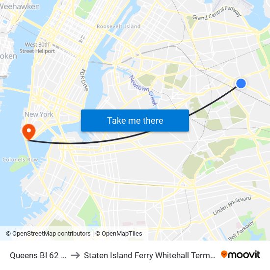 Queens Bl 62 Dr to Staten Island Ferry Whitehall Terminal map