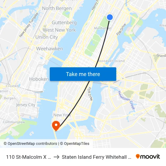 110 St-Malcolm X Plaza to Staten Island Ferry Whitehall Terminal map