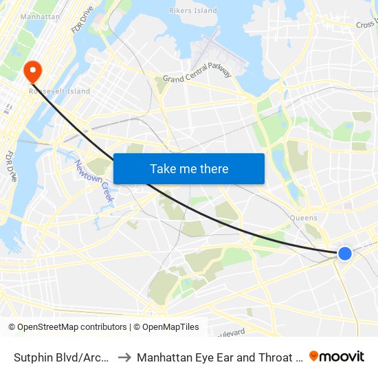 Sutphin Blvd/Archer Av to Manhattan Eye Ear and Throat Hospital map