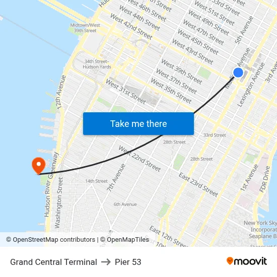 Grand Central Terminal to Pier 53 map