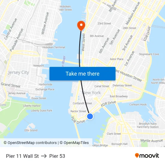 Pier 11 Wall St to Pier 53 map