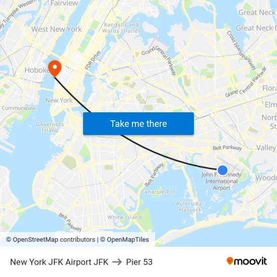 New York JFK Airport JFK to Pier 53 map