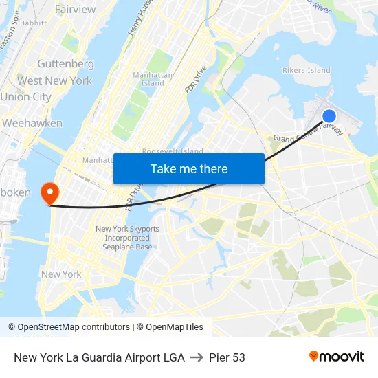 New York La Guardia Airport LGA to Pier 53 map