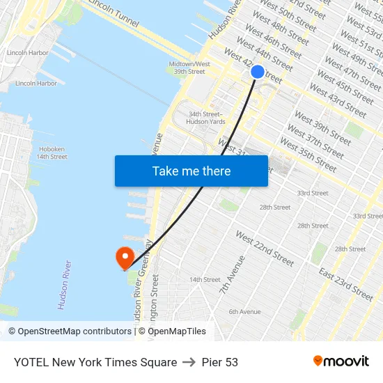 YOTEL New York Times Square to Pier 53 map