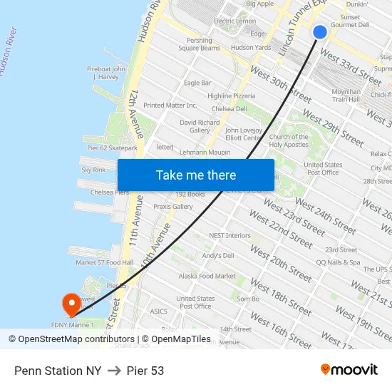 Penn Station NY to Pier 53 map