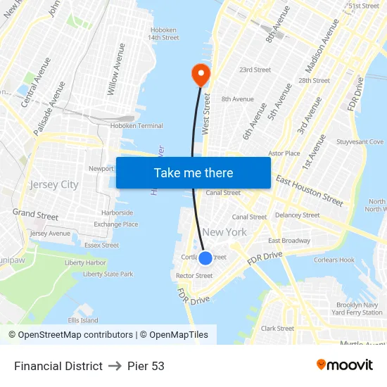 Financial District to Pier 53 map