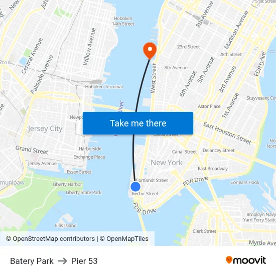 Batery Park to Pier 53 map