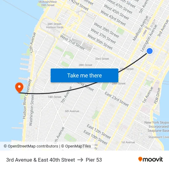 3rd Avenue & East 40th Street to Pier 53 map