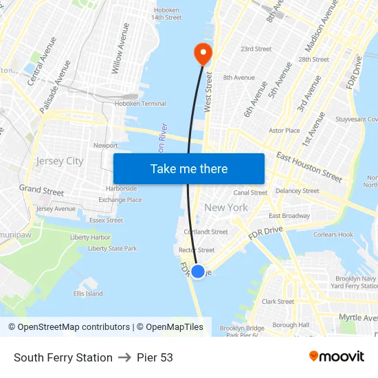 South Ferry Station to Pier 53 map