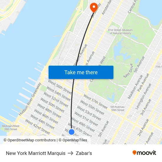 New York Marriott Marquis to Zabar's map