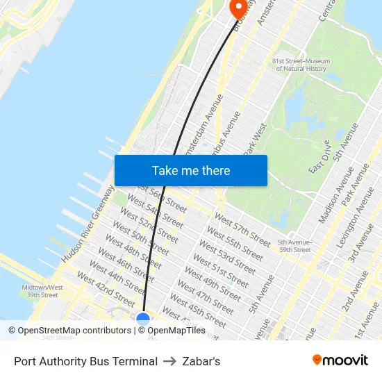 Port Authority Bus Terminal to Zabar's map