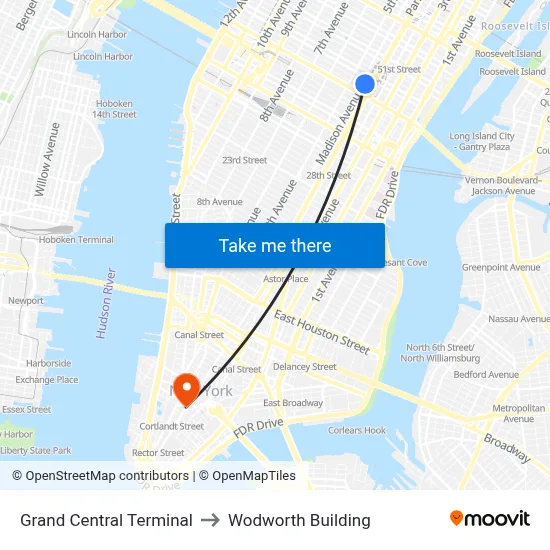 Grand Central Terminal to Wodworth Building map