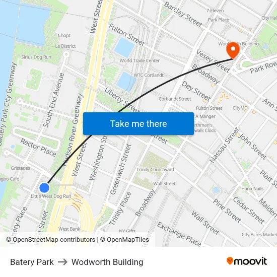 Batery Park to Wodworth Building map