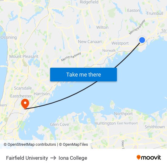 Fairfield University to Iona College map