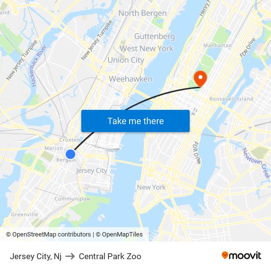 Jersey City, Nj to Central Park Zoo map