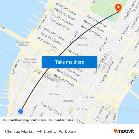 Chelsea Market to Central Park Zoo map