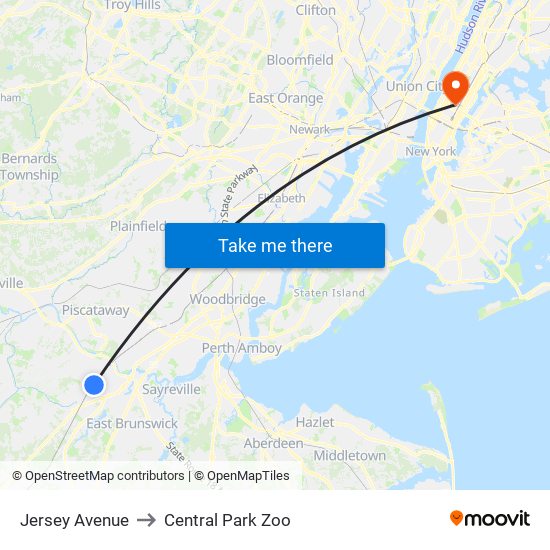 Jersey Avenue to Central Park Zoo map