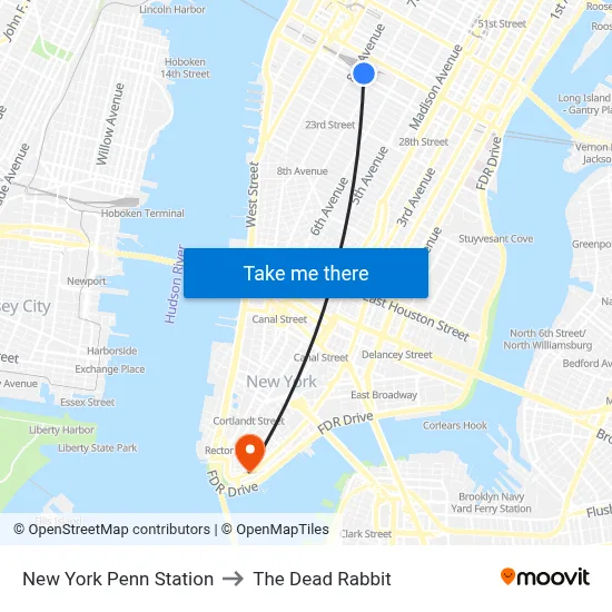 New York Penn Station to The Dead Rabbit map