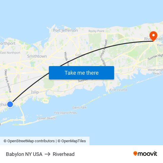 Babylon NY USA to Riverhead map