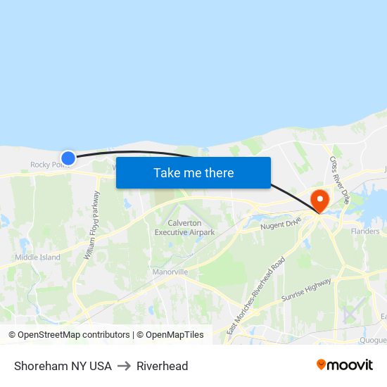 Shoreham NY USA to Riverhead map