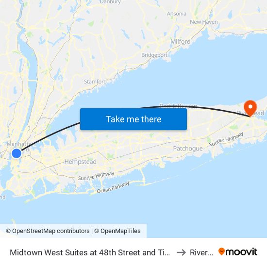 Midtown West Suites at 48th Street and Times Square New York to Riverhead map