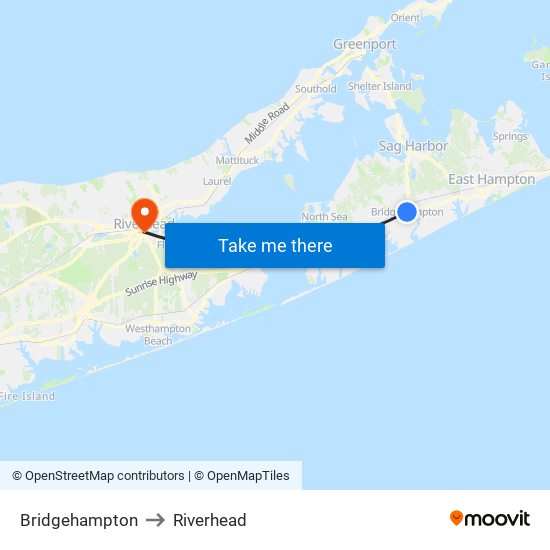 Bridgehampton to Riverhead map