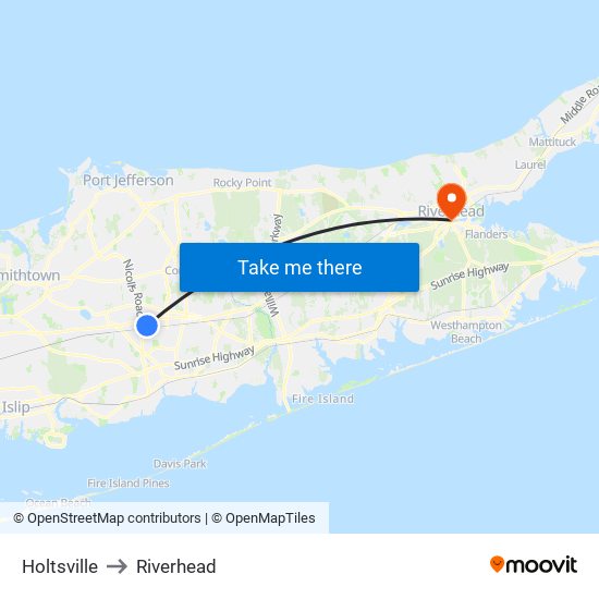 Holtsville to Riverhead map