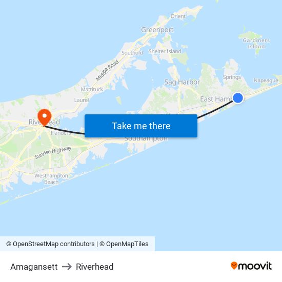 Amagansett to Riverhead map