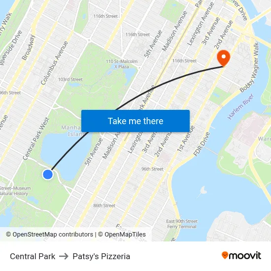 Central Park to Patsy's Pizzeria map