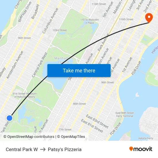 Central Park W to Patsy's Pizzeria map