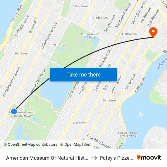 American Museum Of Natural History to Patsy's Pizzeria map