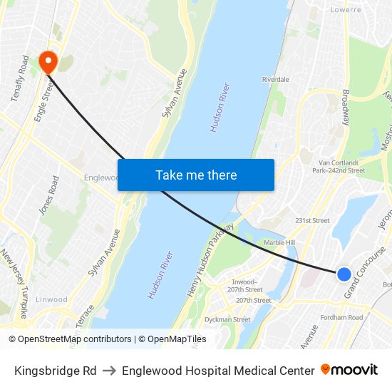 Kingsbridge Rd to Englewood Hospital Medical Center map