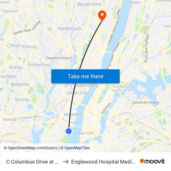 C Columbus Drive at Grove St to Englewood Hospital Medical Center map