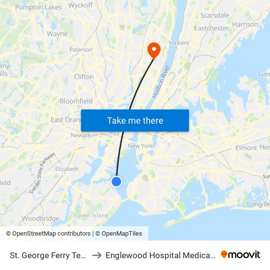 St. George Ferry Terminal to Englewood Hospital Medical Center map