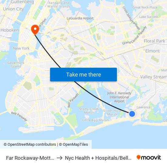 Far Rockaway-Mott Av to Nyc Health + Hospitals / Bellevue map