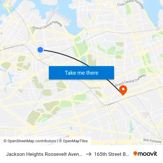 Jackson Heights Roosevelt Avenue 74th Street Station to 165th Street Bus Terminal map