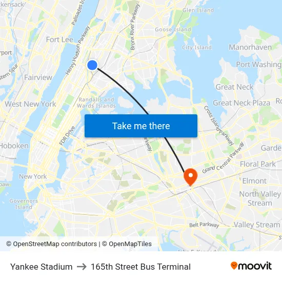 Yankee Stadium to 165th Street Bus Terminal map