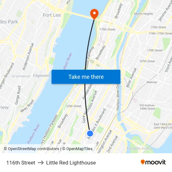 116th Street to Little Red Lighthouse map
