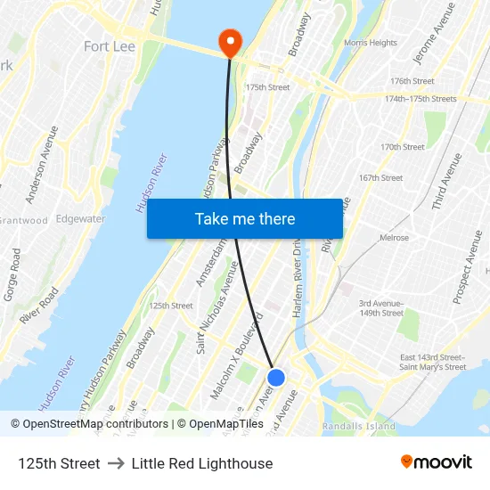 125th Street to Little Red Lighthouse map