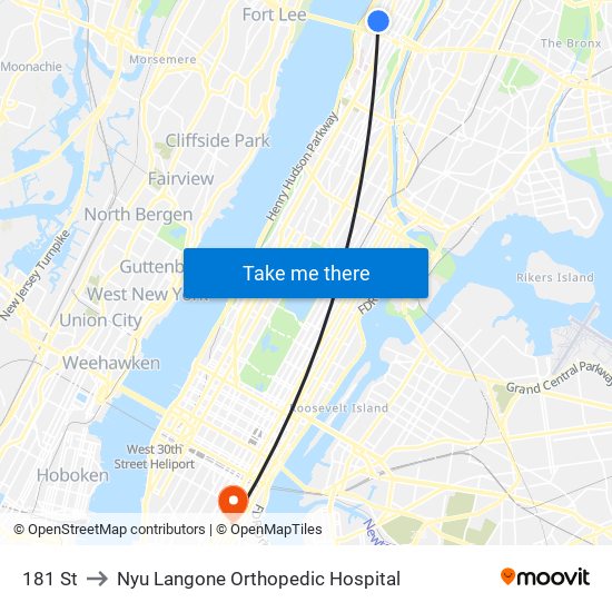 181 St to Nyu Langone Orthopedic Hospital map