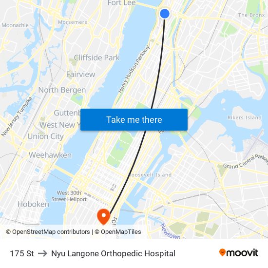 175 St to Nyu Langone Orthopedic Hospital map
