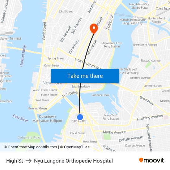 High St to Nyu Langone Orthopedic Hospital map